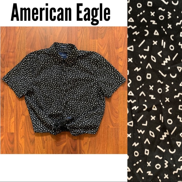 AEO Geometric Patterned Button Down Top - Picture 1 of 4